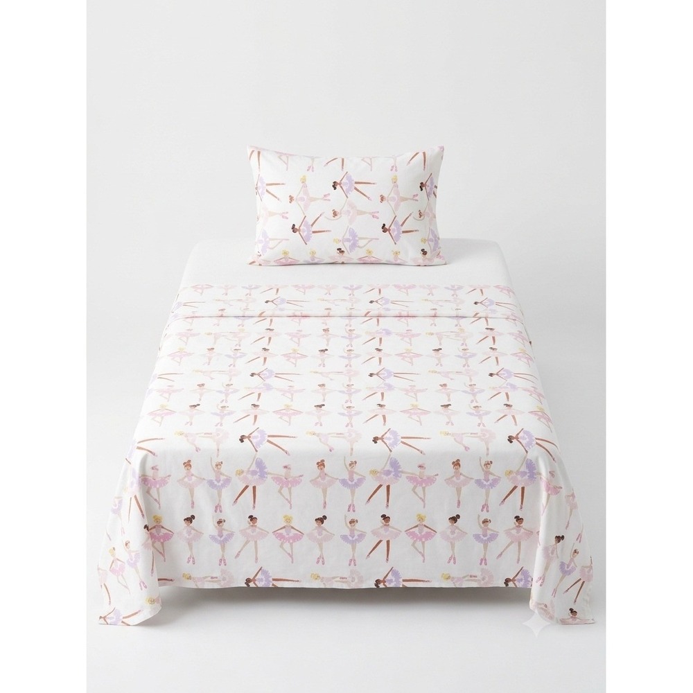 Pottery Barn Kids Ruby Ballerina Full Flat Sheet Standard Pillowcase Set Cotton